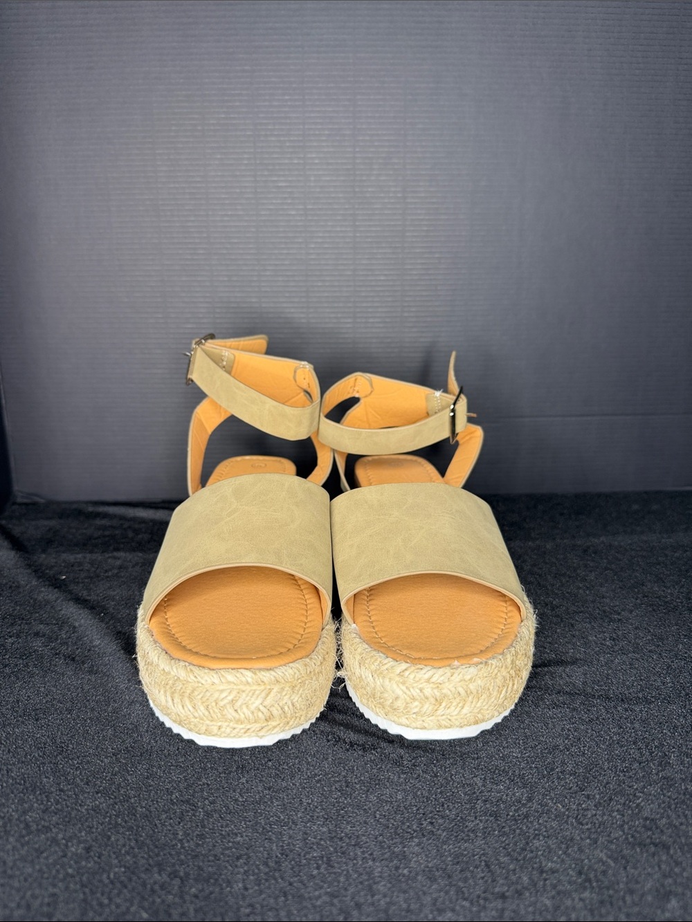 Women’s Beige Espadrille Platform Sandals with Ankle Strap